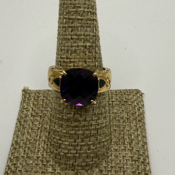 Gems En Vogue Amethyst 925 Gold Ring Sz 7.75